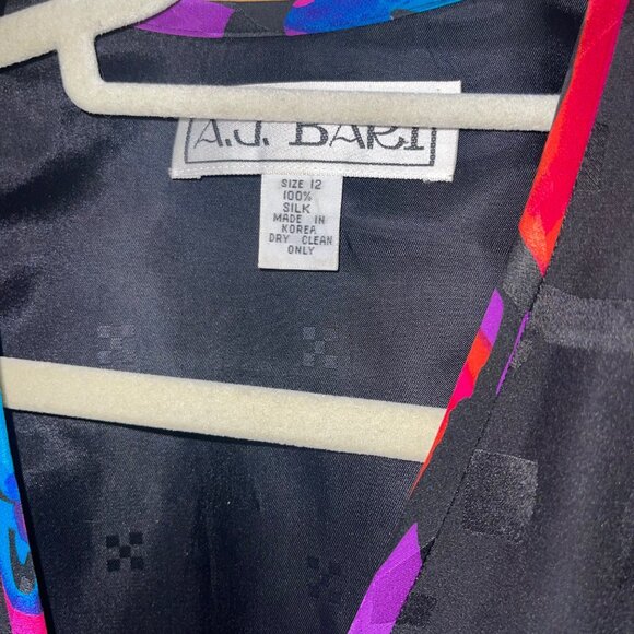 A J Bari Vintage Womens Skirt Suit Jacket Size 12 Black Balloon Sleeve Peplum - Picture 10 of 16